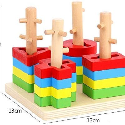 Wooden Blocks Geometric Shape Matching Four Sets of Column Learning Education Puzzle Game Toy for Kids (Multicolor)
