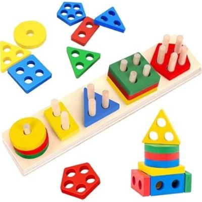 Five Column Shape Blocks/Wooden Intellectual Geometric