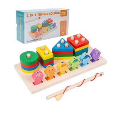 2 in 1 Fishing columan wooden puzzle game
