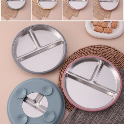 stainless steel and silicone suction plate with spoon