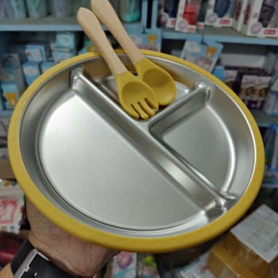 stainless steel and silicone suction plate with spoon
