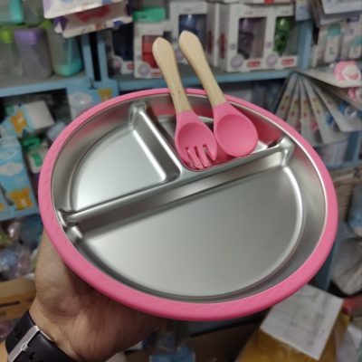 stainless steel and silicone suction plate with spoon