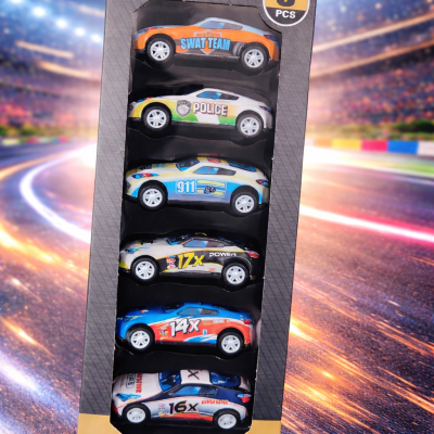 6 pis sports pull back die-cast metal car box
