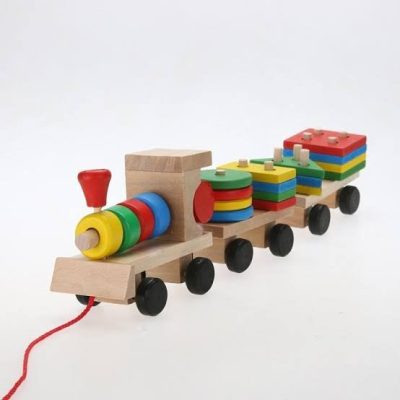 Wooden Geometric Building Block Train