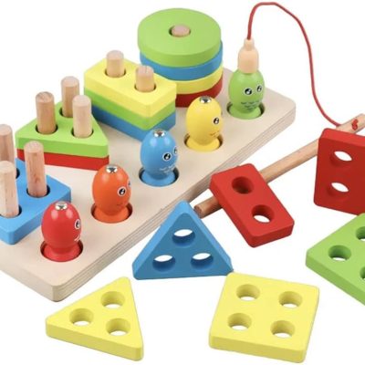 Fishing four-post wooden toy