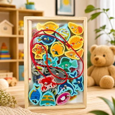 Wooden magnetic sea Fish -Themed Lacing Toy