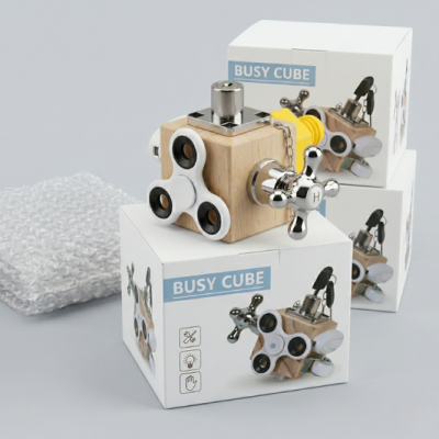 premium wooden busy cube with box